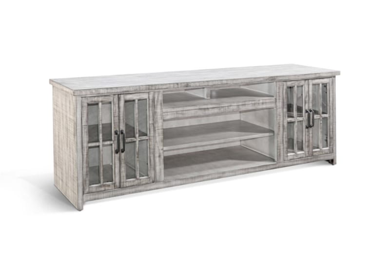 98 Inch TV Console with Fireplace Option in Alpine Grey Finish by Sunny Designs - SD-3662AG-98