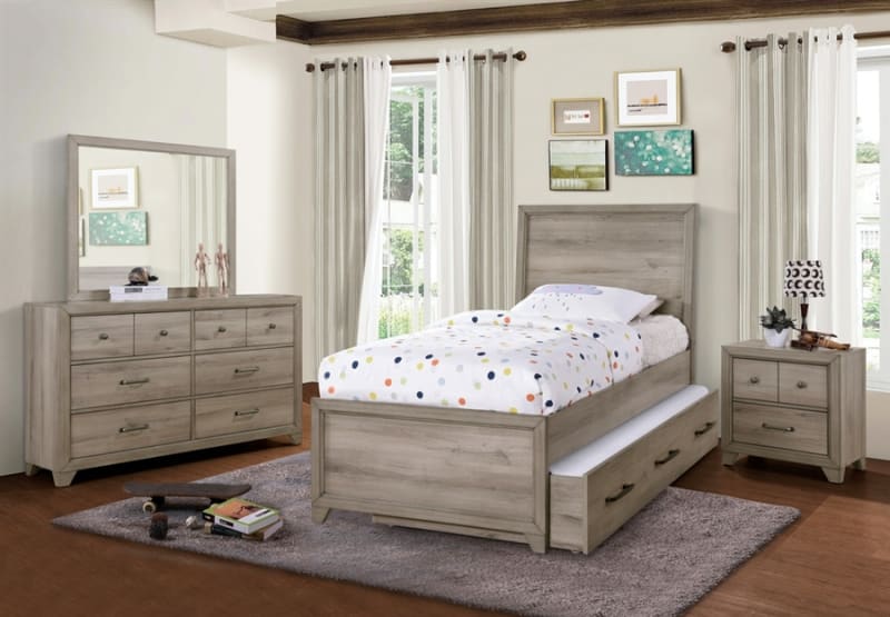 River Creek 4 Piece Youth Panel Bedroom Set in Light Birch Brown Finish by Samuel Lawrence - SLF-S496-YBR-K1-SET