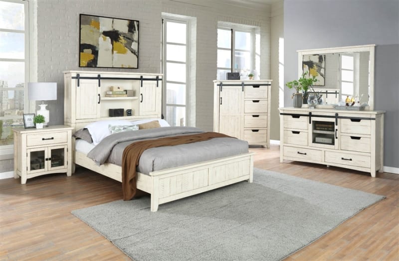 Modern Western 5 Piece Bedroom Set in Antique White Finish by Vilo Home - VILO-VH2710-Q-5PC
