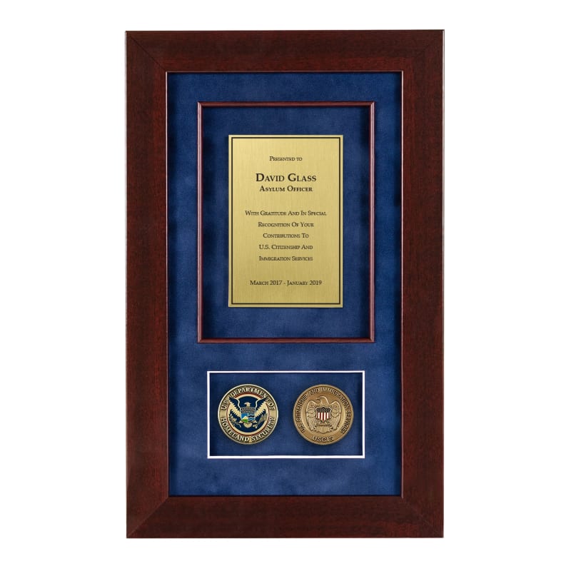 Recognition Shadow Box (Cherry) w/ Coins (USCIS)