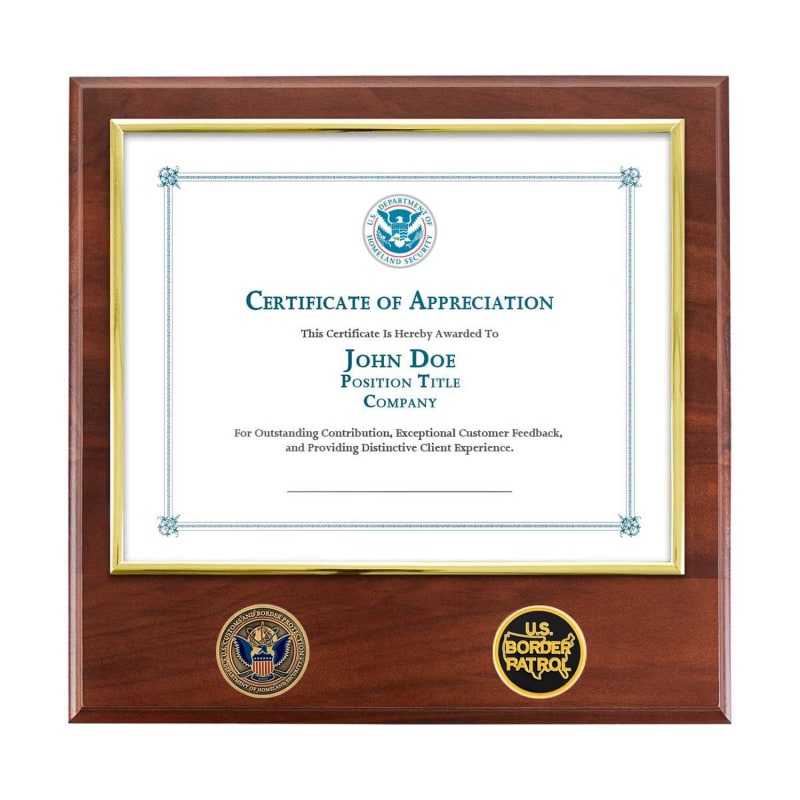 Certificate Plaque w/ 2 Coins (Border Patrol)