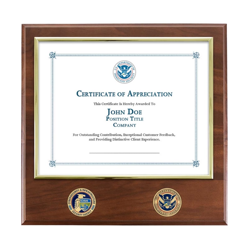 Certificate Plaque w/ 2 Coins (CISA)