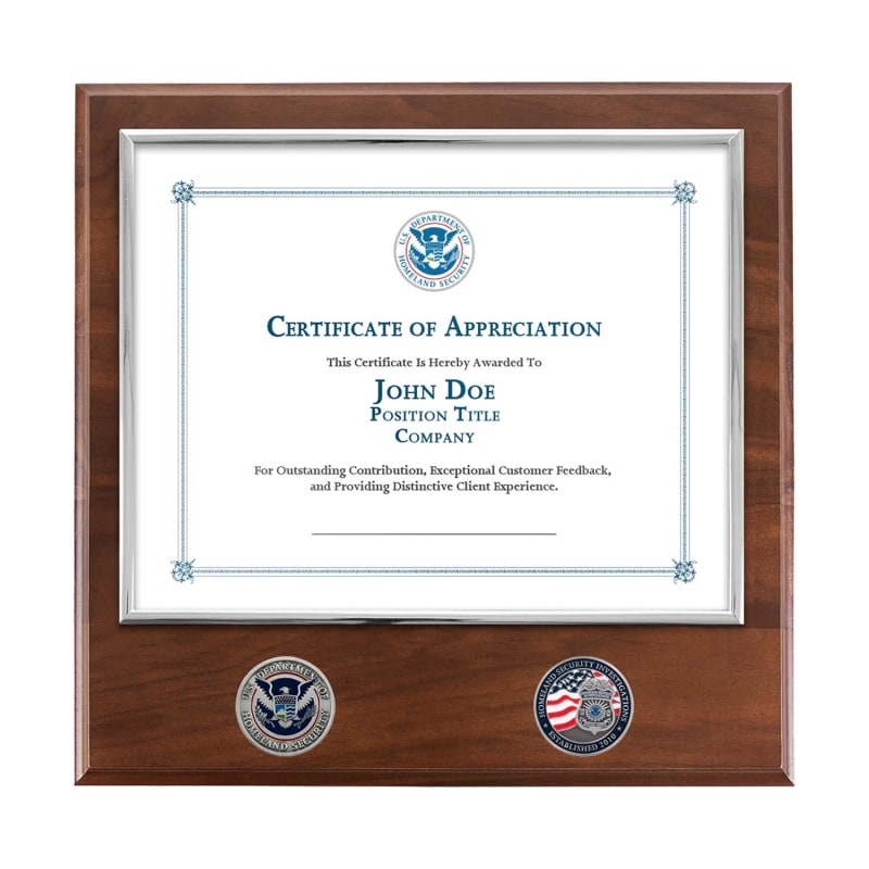 Certificate Plaque w/ 2 Coins (HSI)