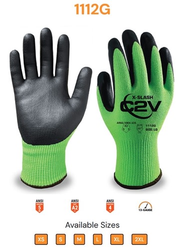 C2V A2 Cut Resistant Gloves, Nitrile Palm, X-Slash 1112G