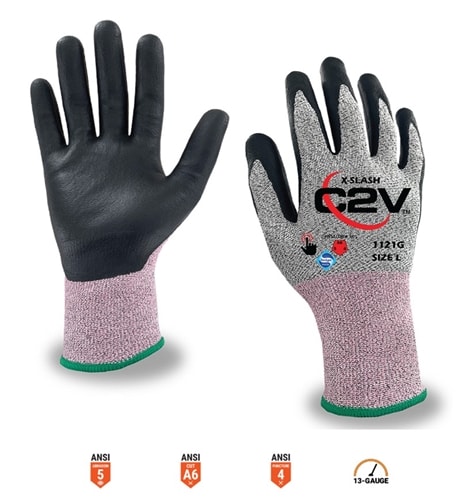 C2V A6 Cut Resistant Gloves, Foam Nitrile Palm 1121G