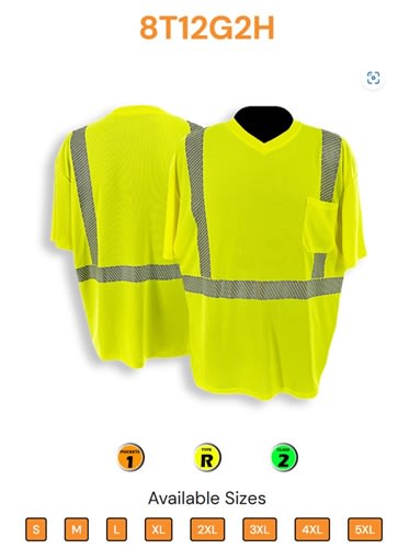 C2V Hi-Viz T-Shirt, Lime, Class 2, 8T11G2H