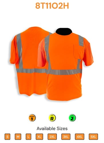 C2V Hi-Viz T-Shirt, Orange, Class 2, 8T11O2H