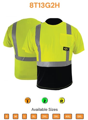 C2V Short Sleeve T-Shirt, Hi-Viz Lime, Class 2, 8T13G2H