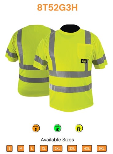 C2V Short Sleeve T-Shirt, Hi-Viz Lime, Class 3, 8T52G3H