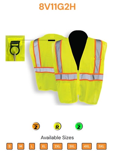C2V Safety Vest, Lime, Class 2, Back D-Ring, 8V11G2H
