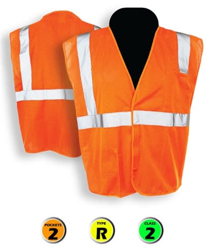 C2V Safety Vest, Orange, Class 2, Mesh, 8V12O2H