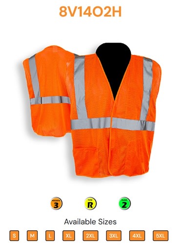 C2V Safety Vest, Orange, Class 2 Breakaway, 8V14O2H