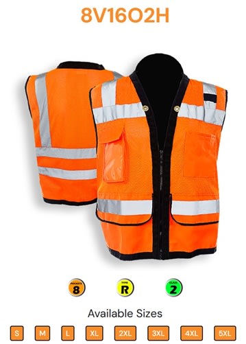 C2V Heavy Duty Surveyor Safety Vest, Orange 8V16O2H