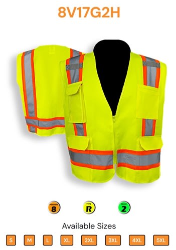 C2V Heavy Duty Surveyor Safety Vest, Lime 8V17G2H
