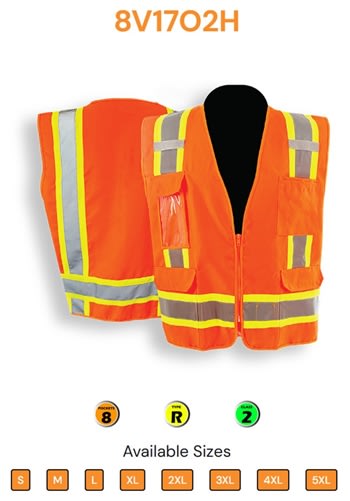 C2V Heavy Duty Surveyor Safety Vest, Orange 8V17O2H