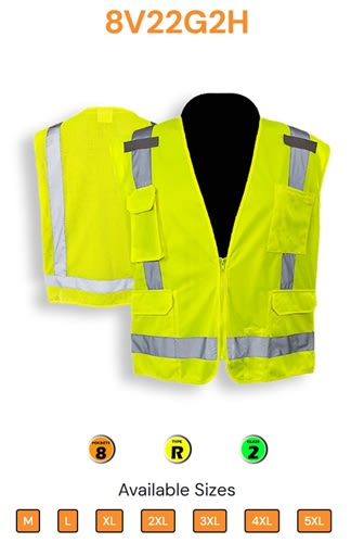 C2V Surveyor Safety Vest, Lime, 8V22G2H