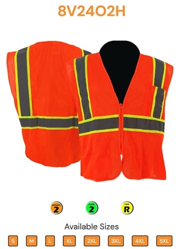 C2V Safety Vest, Orange, Mesh, Two-Tone, 8V24O2H