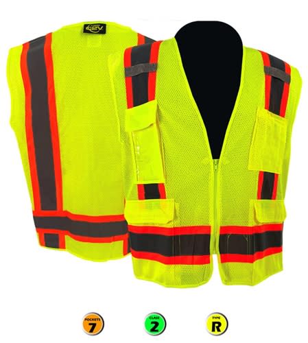 C2V Surveyor's Safety Vest, Lime, Class 2, 8V25G2H