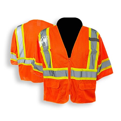 C2V Safety Vest, Orange, 6 Pockets, Class 3, 8V72O3H