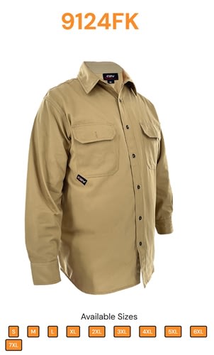 C2V FR Cotton Shirt, Khaki, NFPA 2112/CAT 2, 9124FK