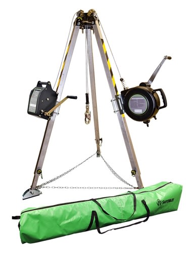 SafeWaze 7" Adjustable Tripod Kit, 3-Way, Personnel Winch, Storage Bag, 019-11004