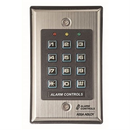 Alarm Controls KP-100A KP Series Flush Mount Digital Keypad, 50 Visitor Codes, Single Gang, Red, Green, Yellow LED, Stainless Steel