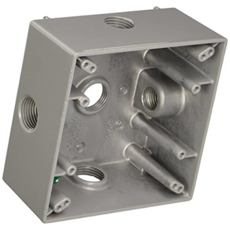 Hubbell-Bell 2-Inch Deep 2-Gang 5 Outlet 32 Cubic Inch Weatherproof Box, Gray