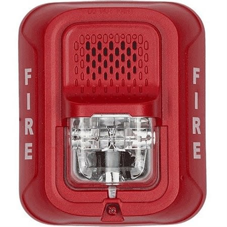 System Sensor P4RL L-Series Indoor Selectable Output Horn Strobe, 4-Wire, Wall Mount, "FIRE" Marking, Red