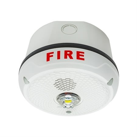 System Sensor PC2WKLED L-Series Outdoor Ceiling-Mounted Horn Strobe, "FIRE", White