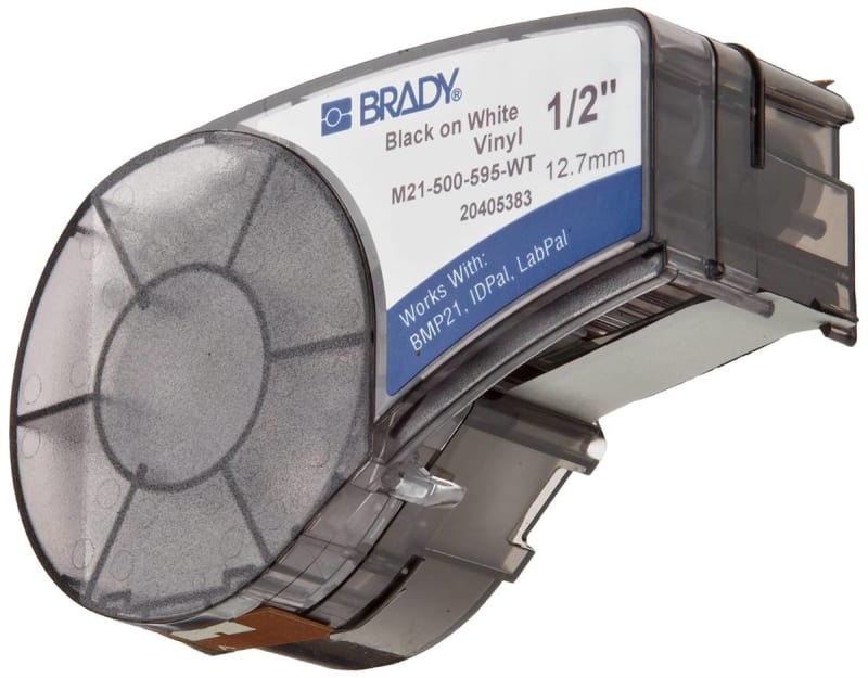 Brady Label Cartridge,Black/White,1/2 In. W M21-500-595-WT Brady Label Cartridge,Black/White,1/2 In. W M21-500-595-WT