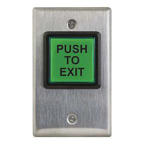 Camden CM-30EE 2" Square LED Illuminated Push Button, "Push to Exit" Switch, Fixed 30-Second Timer, Green