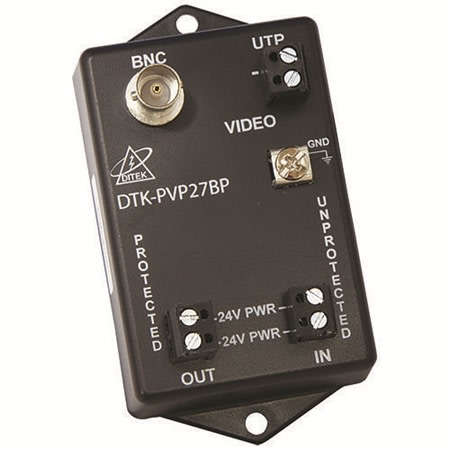 DITEK DTK-PVP27BP Fixed Camera Surge Protector for Coax, 5 Amp, 12/24V circuit protects power feeds to camera