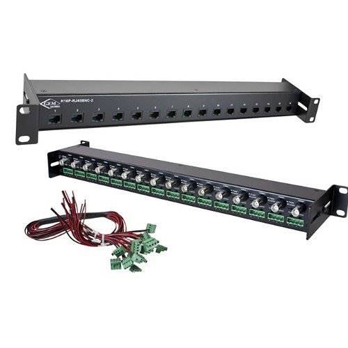 Triplett GEM Series H16P-RJ45BNC-2 CCTV Balun Hub 16 Position BNC to RJ45 Female with Power Pigtails