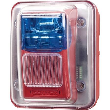 Gentex WGECB24-75PWB Evacuation Outdoor Wall Mount Horn/Strobe, 24 VDC, 75 Candela, Weatherproof, Plain (No Lettering), Blue Lens