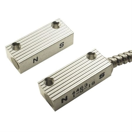 GRI 4463A 4460 Series Miniature Commercial Surface Mount Switch Set, 1.5" x 5/8" W, 1" Standard Gap, 5W, 175VDC, 0.25 Amp, DPDT, X and 18" Armored Cable, Aluminum