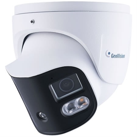 GeoVision 125-GEP8900-0010 8MP Dual-Lens Panoramic H.265 Super Low Lux WDR Full Color Warm LED IR Eyeball Dome IP Camera, 2.8mm Lens, IP67