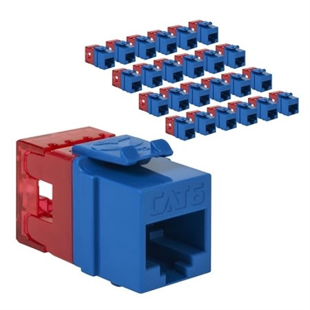 ICC IC107F6CBL CAT6 Keystone Jack with Slim Profile 180-Degree Punch Down, RJ45 UL Listed PoE++ TAA Compliant for Wall Plate / Patch Panel, 25-Piece, Blue