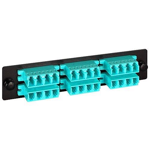 ICC Classic LC-LC Fiber Optic LGX Compatible Adapter Panel with Aqua Multimode Adapters for 24 Fibers