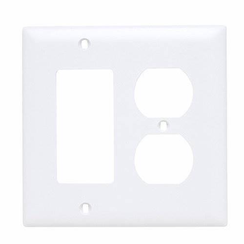 Pass & Seymour TP826W Combination Wall Plate, 1 Duplex Receptacle and 1 Decorator, 2-Gang, White