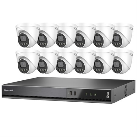 Honeywell HKCNV160204CE5R312 Color Night Vision Video Surveillance Kit, Includes 16-Channel CNV NVR 4TB, and (12) 5MP Ball Cameras