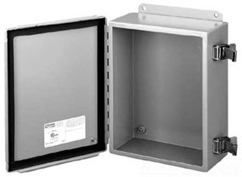 Hoffman A1614CHQR J Box, NEMA 12, Hinged Cover, Quick Release, Steel, Gray