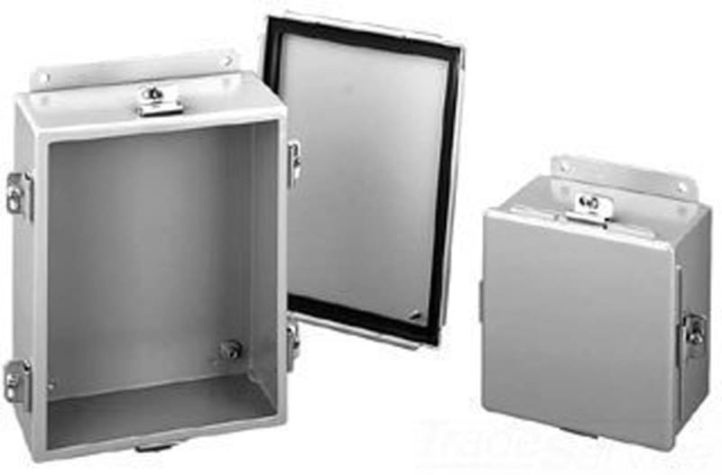 Hoffman A606NF J Box, NEMA 4, Clamp Cover, Steel, 6.00" x 6.00" x 4.00", Gray