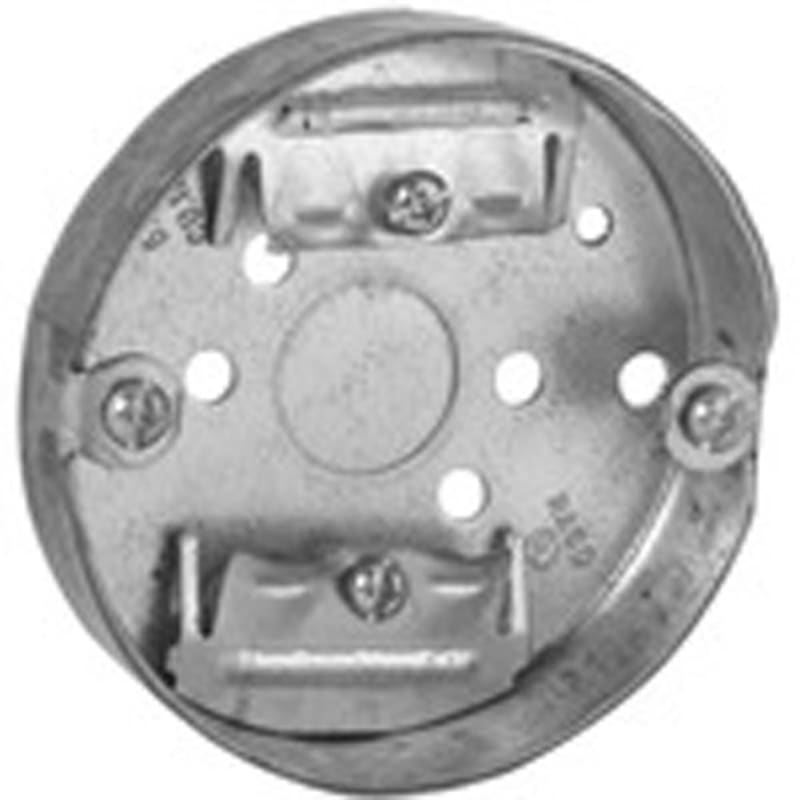 Hubbell-Raco 287 3-1/2" Ceiling Pan, 3/4" Deep, 1/2" and 3/4" KOs, Metallic Hubbell-Raco 287 3-1/2" Ceiling Pan, 3/4" Deep, 1/2" and 3/4" KOs, Metallic