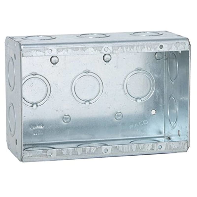 Hubbell-Raco 692 Masonry Box, 3-Gang, 2-1/2" Deep, 1/2 " & 3/4" KOs, Metallic Hubbell-Raco 692 Masonry Box, 3-Gang, 2-1/2" Deep, 1/2 " & 3/4" KOs, Metallic