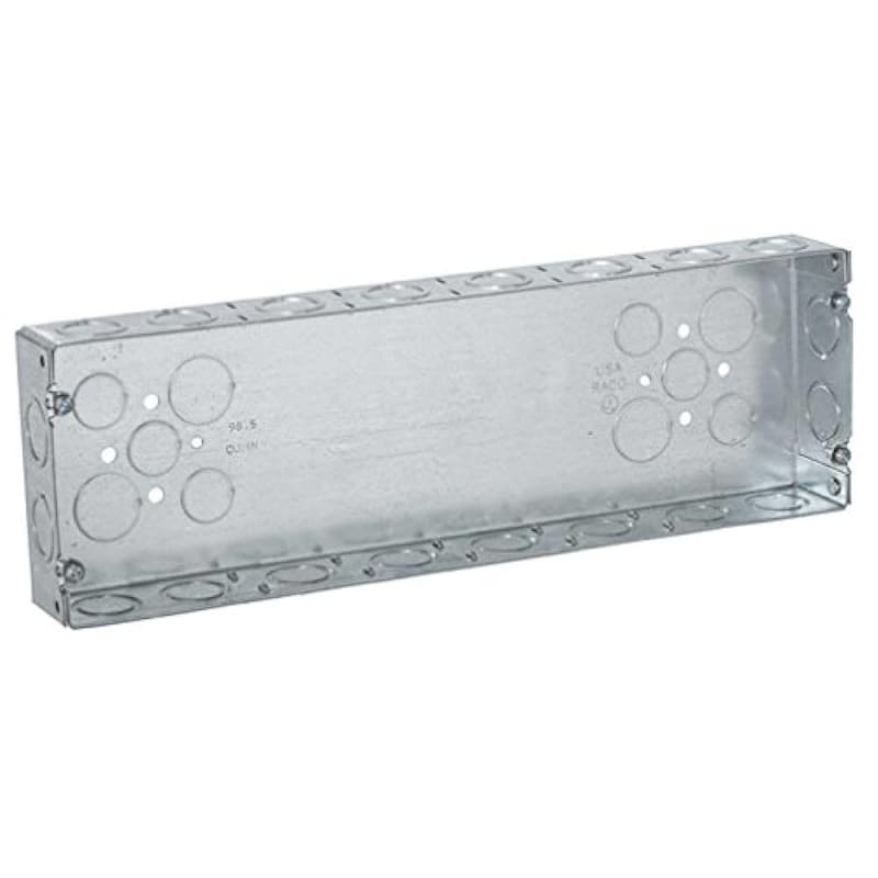 Hubbell-Raco Gang Box, 6-Gang, 1-5/8" Deep, 1/2" & 3/4" KOs, Welded, Metallic Hubbell-Raco Gang Box, 6-Gang, 1-5/8" Deep, 1/2" & 3/4" KOs, Welded, Metallic