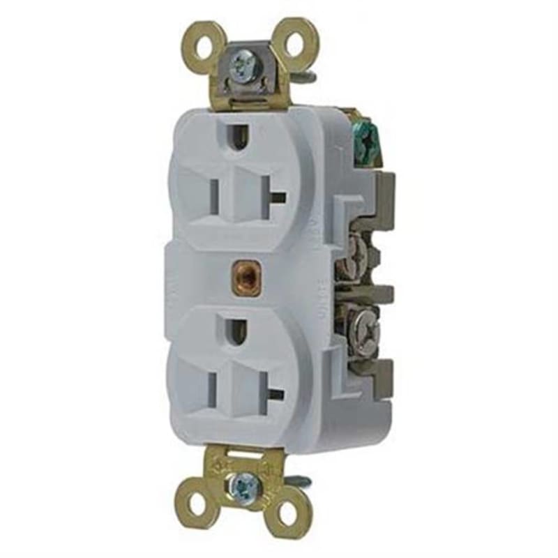 HUBBELL WIRING DEVICEKELLEMS HBL5362W Receptacle, 20A, 125V, 520R, 2P, 3W, 1PH