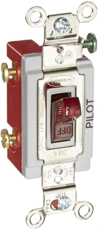 Hubbell HBL1221PL Single Pole Toggle Switch with Neon Lamp and Clear Red Handle
