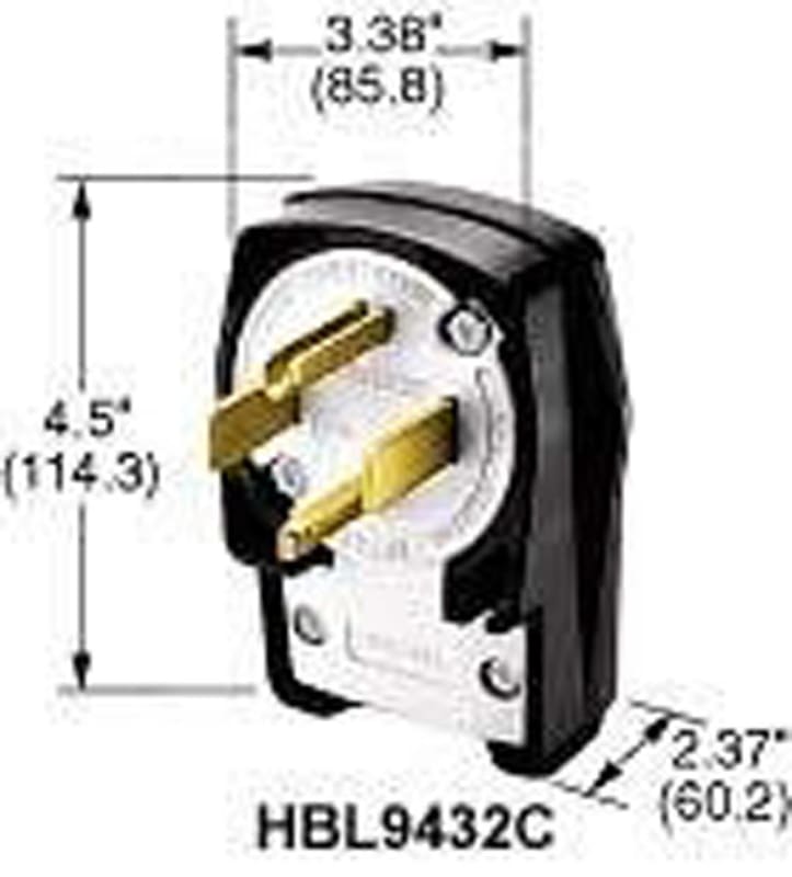 Hubbell HBL9452C Wiring Device-Kellems Plug, Angle, 14-50 NEMA