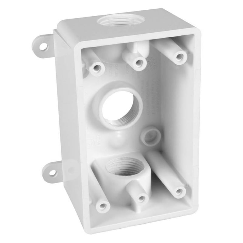Hubbell-Bell Weatherproof Box with Gang, 1/2-Inch or 3/4-Inch Outlets, White Hubbell-Bell Weatherproof Box with Gang, 1/2-Inch or 3/4-Inch Outlets, White