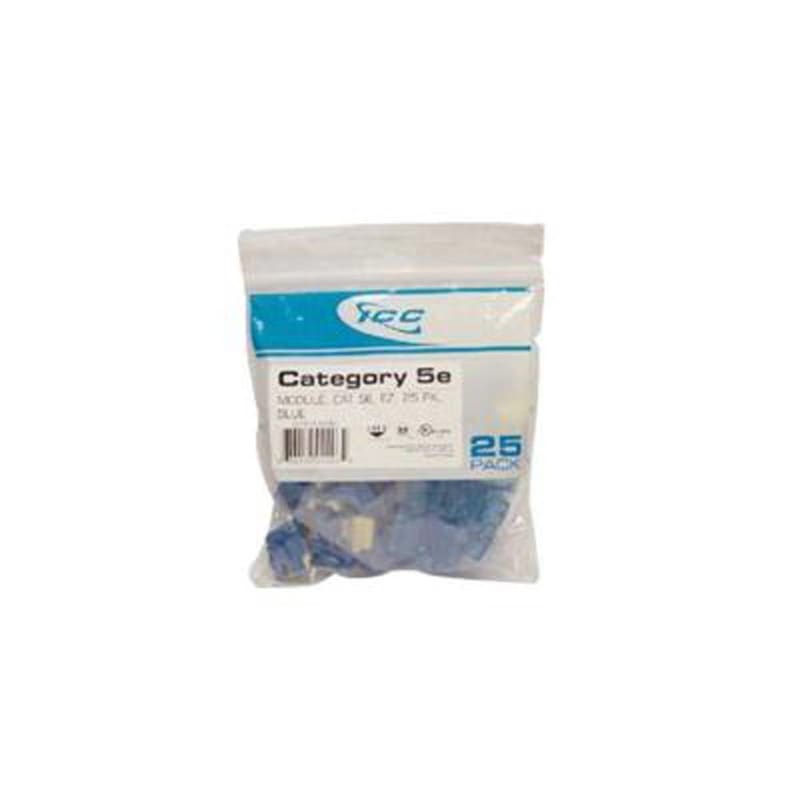 ICC IC107E5CBL EZ ; Style Category 5e RJ45 Modular Jack; 8P8C, Blue, 25/Pack
